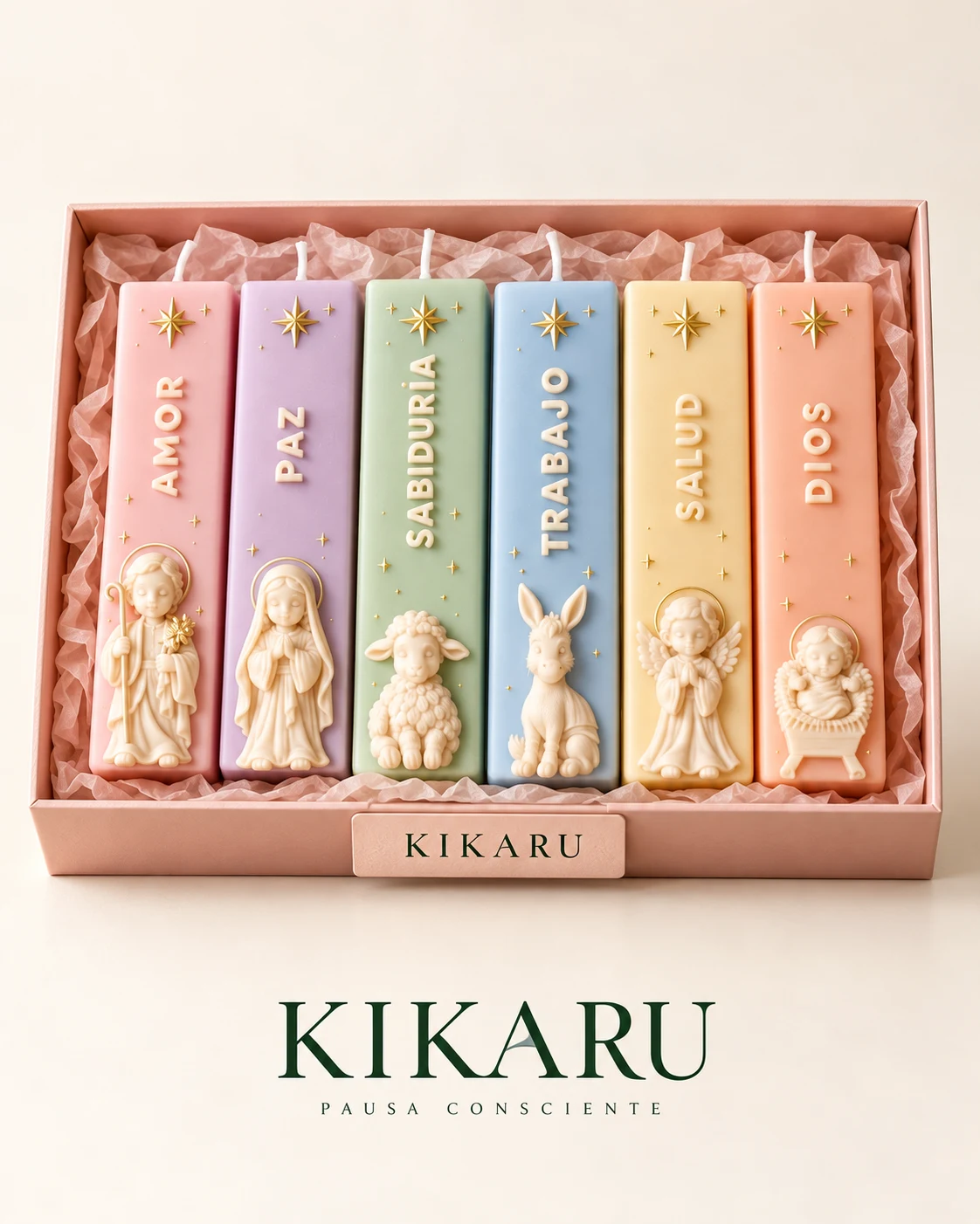 Una caja de buenos deseos · imagen del catálogo de velas KIKARU